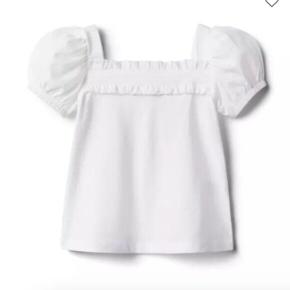 Janie and Jack 100048769 white Puff Sleeve Ruffle Jersey Top NWT 18-24 m - Picture 1 of 9